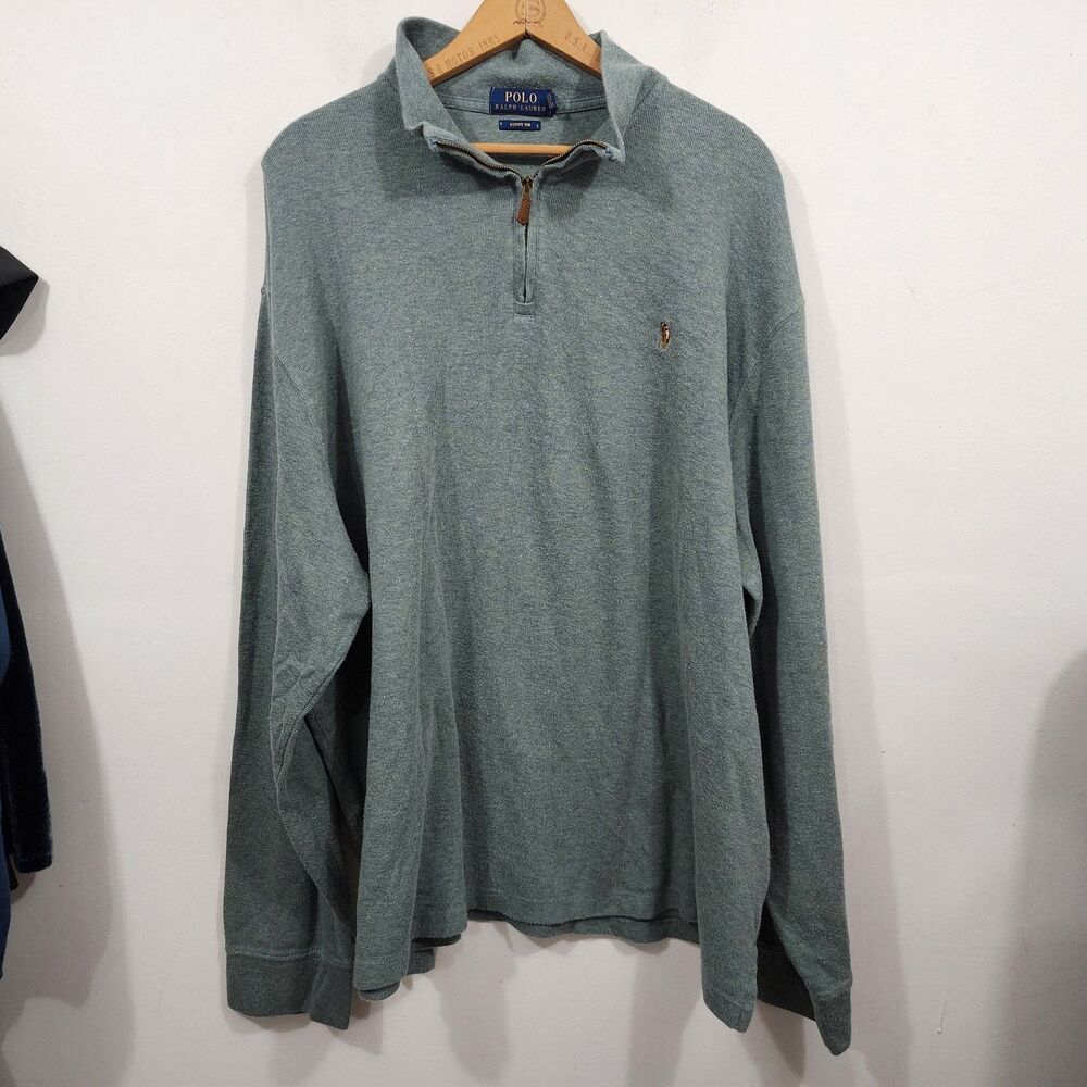 Polo Ralph Lauren Quarter-zip Pullover Textured Stretch Knit Sage Green Mens XXL
